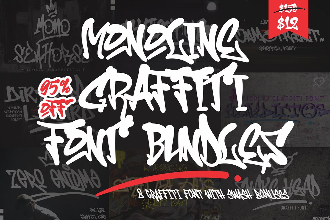 Monoline Graffiti Font Bundles Vol. 3 Oneline Font Cricut Etsy