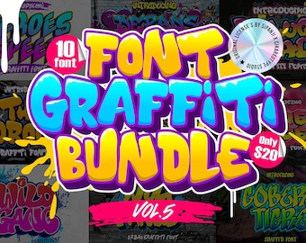 Graffiti Font Bundle Vol.5 - Urban Graffiti Font, Vintage Font, Retro Font, Street Font, Wall art Font, gaming font, decals font, Layer font