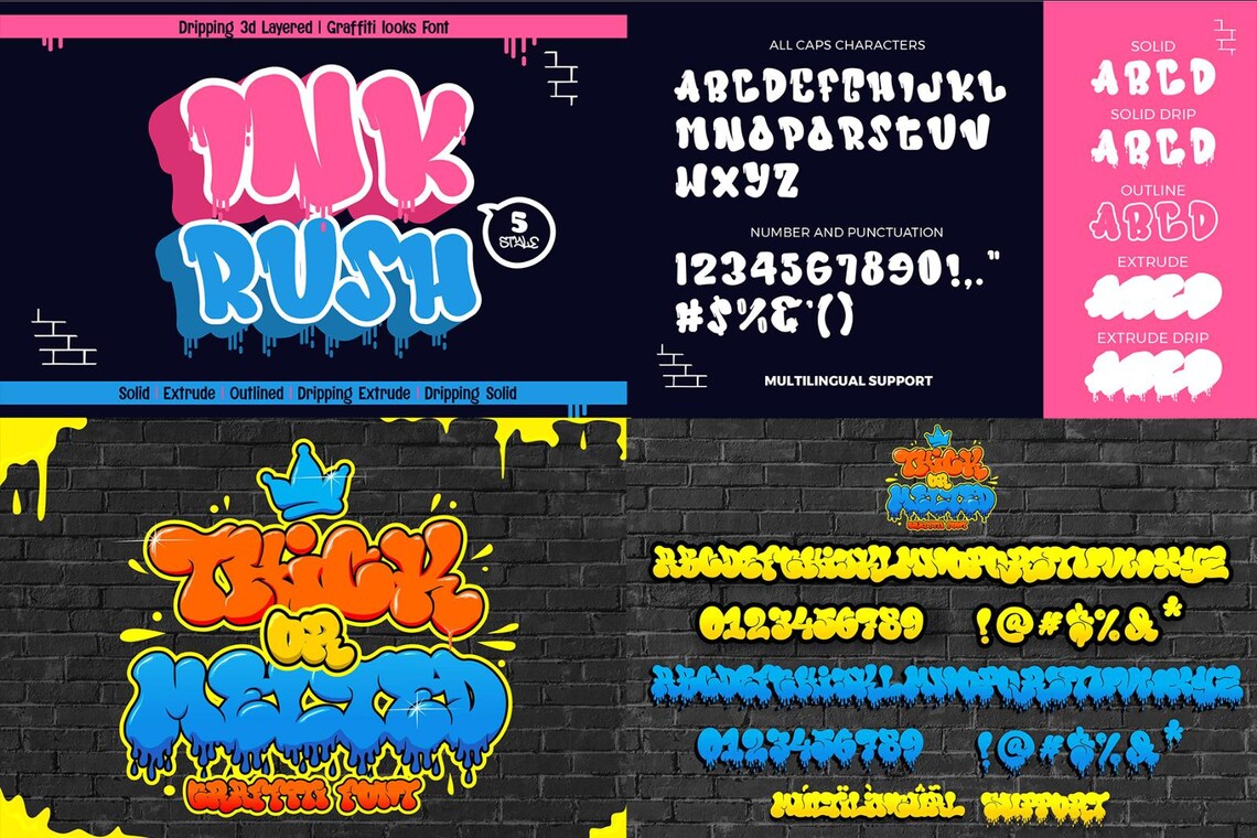 Dripping Graffiti Font Bundle: 10 Urban Fonts for Procreate, Photoshop ...