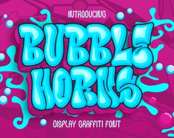 Bubble Horns - Graffiti Font, Vintage Font, Logo font, Canva font, Cricut font, Template font, Bubble Font, Urban Font, Street Font, Decals