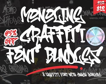 Monoline Graffiti Font Bundles Vol. 3 - Oneline Font, Cricut Font, Logo font, Canva font, Branding font, Procreate Font, Urban, Thin Font