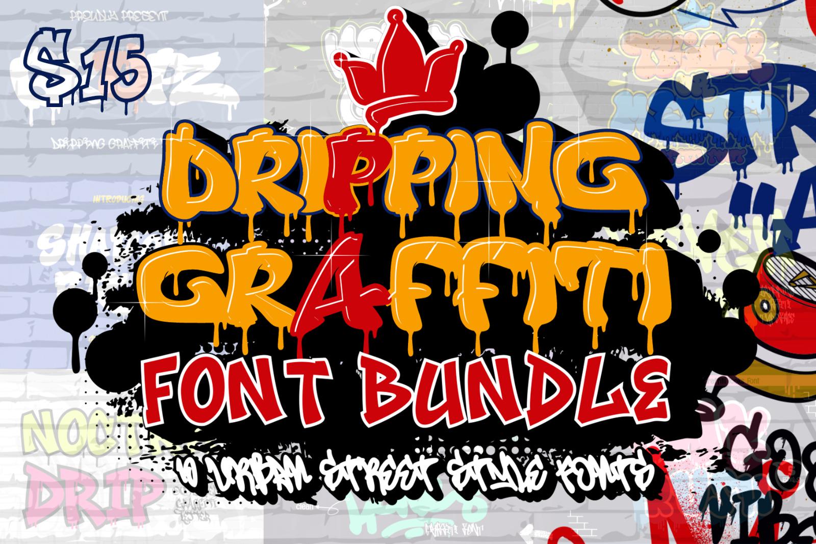 Dripping Graffiti Font Bundle - 10 Urban Street Style Fonts for Procreate, Photoshop & Cricut - Bold Tagging Font Pack | Instant Download