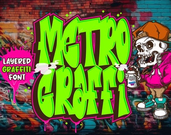 Metro Graffi -  3d Graffiti Font, Vintage Font, Logo font, Canva font, Branding font, Template font, Procreate font, Urban Font, Street Font