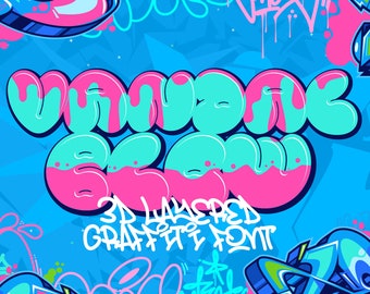 May include: A vibrant graphic design featuring the words "UNIQUE GLOW" in a 3D layered graffiti font. The text is in a bubble style with a teal and pink color scheme, set against a blue background with graffiti art.