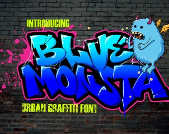 Blue Monsta - Graffiti Font, Vintage Font, Logo font, Canva font, Branding font, Template font, Procreate font, Urban Font, Street Font