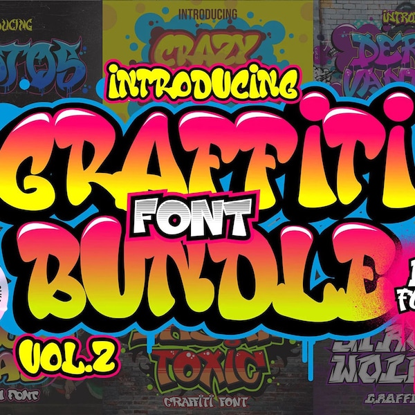 Graffiti Font Bundle Vol.2 - Urban Graffiti-Schrift, Vintage Schrift, Retro Schrift, Straßenschrift, Graffiti SVG, Graffiti-Alphabet, Graffiti-Vektorgrafik