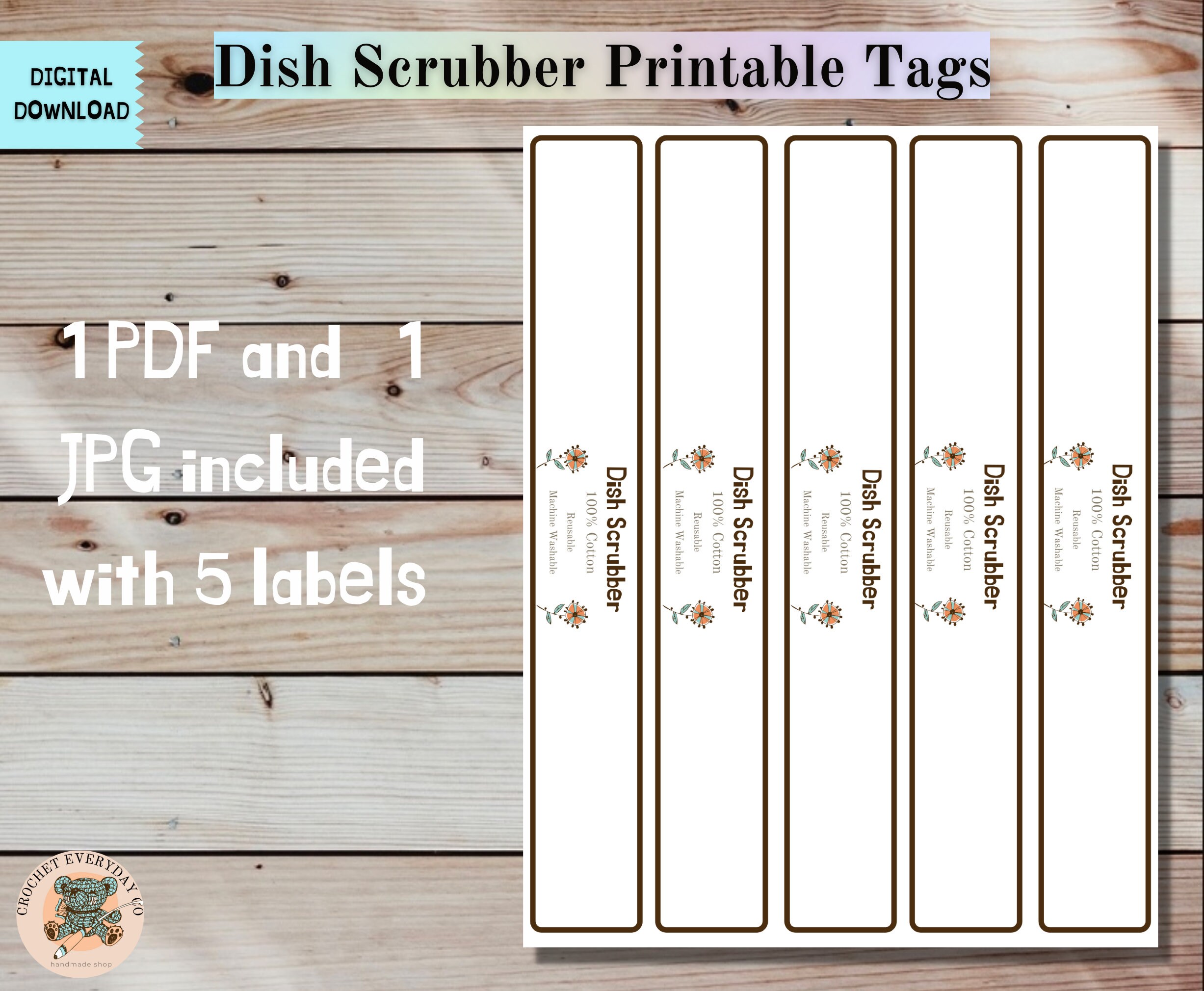 Dish Scrubber Printable Tag Dish Scrub wrap printable gift Etsy