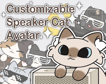 Anpassbarer Lautsprecher Katze Vtuber Avatar | Stream-Assets