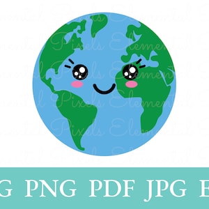 Terre mignonne svg | planète de dessin animé avec un visage | globe kawaii imprimable | png pour les tshirts | fichiers vectoriels pour cricut | téléchargement instantané numérique
