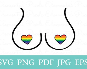 Pride heart boobs svg | hand drawn breasts | cute queer print printable | vector files for cricut | png for shirt | digital instant download
