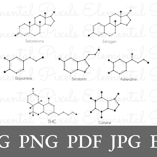 Molecule constellations svg | mental health svg bundle | neurotransmitter art pack | svg files for cricut | molecular structure | vector