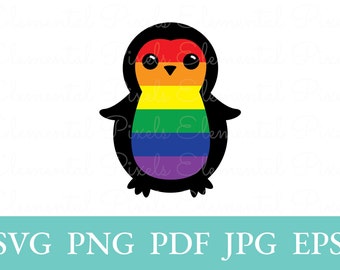 Regenboogpinguïn svg | trots vlag clipart | lgbtq kunst | leuke baby dier | vectorbestanden voor cricut | png voor stickers