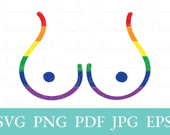 Pride boobs svg | hand drawn breasts | cute queer print printable | vector files for cricut | png for shirt | digital instant download