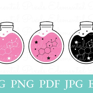 Estrogen potion svg | hormone replacement therapy | witchy trans pride | molecule | digital instant download | vector files for cricut