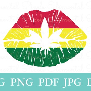 Topfblatt Lippen svg | Rasta Cannabis Kunst | pucker up | Vektordatei für Cricut | png für Tshirts | clipart druckbar | digitaler Sofort-Download