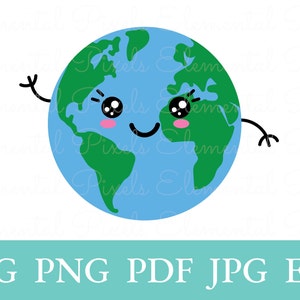 Terre mignonne svg | planète de dessin animé avec le visage et les mains | globe kawaii imprimable | png pour les tshirts | fichiers vectoriels pour cricut | téléchargement numérique