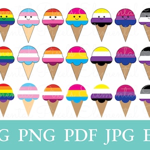 Pride ice cream svg bundle | gay lesbian | bisexual pansexual | trans nonbinary | asexual | vector files for cricut | instant download