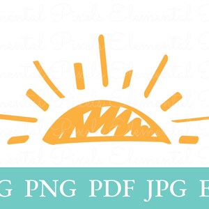 Simple amanecer svg / lindo boho dibujado a mano sol / sol verano png para camisetas / archivos vectoriales para cricut / descarga instantánea digital clipart