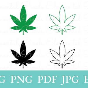 Schlichte Topfblatt Silhouette svg | cannabis art | Vektordateien für Cricut | png für Tshirts | clipart druckbar | digitaler Sofort-Download