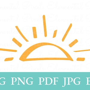Simple amanecer svg / lindo boho dibujado a mano sol / sol verano png para camisetas / archivos vectoriales para cricut / descarga instantánea digital clipart