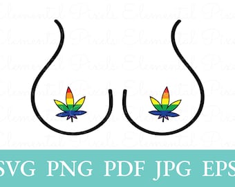 Rainbow pot leaf boobs svg | marijuana svg | cannabis titties | pride month | vector files for cricut | gay tits png | clip art printable