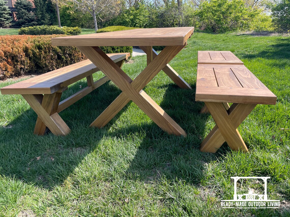 Cypress Farmhouse Patio Table and Benches 4 piece collection Etsy