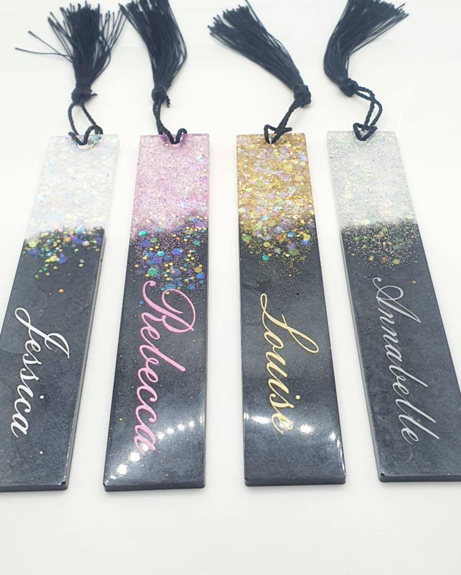 Personalised Glitter Bookmark Resin Name Bookmark Etsy