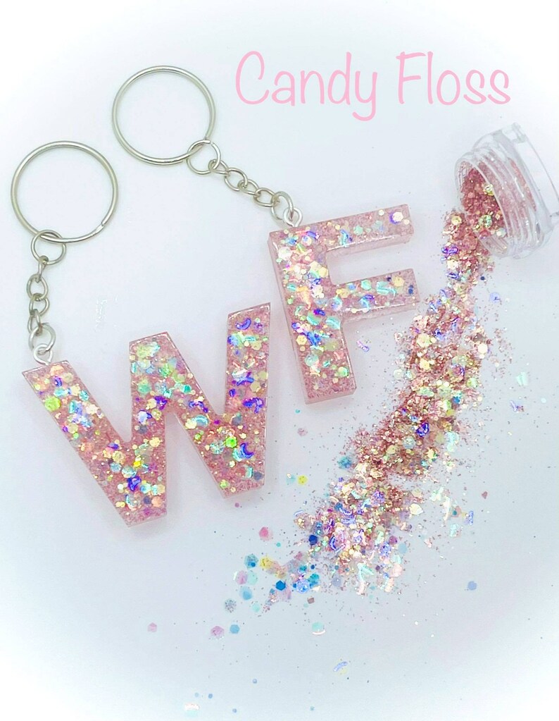 Personalised Glitter Keychain Letter Name Keyring Glitter Etsy