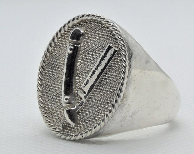 Handmade Sterling Silver Barber Razor Signet Ring -  Gothic Style