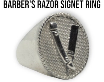 Handmade Razor-Barber's Signet Ring in Sterling Silver - Perfect Gift for the Modern Gentlemen Who Love Traditional Style and Precision