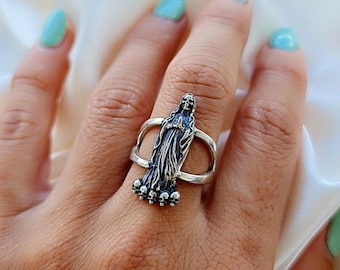 Handmade Santa Muerte Ring: Gothic 925 Silver Skull Ring