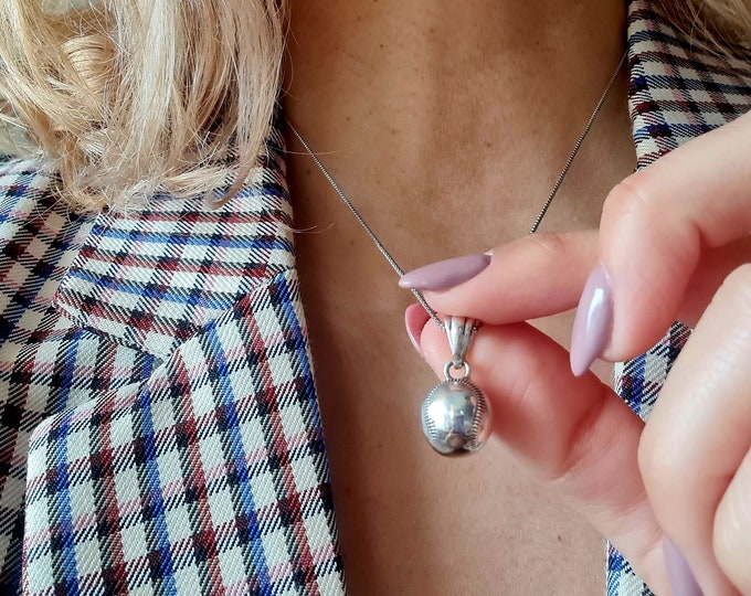Handmade Sterling Silver Baseball Pendant Necklace: Sports Fan Gift
