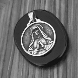 925 Silver Santa Muerte Pendant: Handmade Gothic Necklace