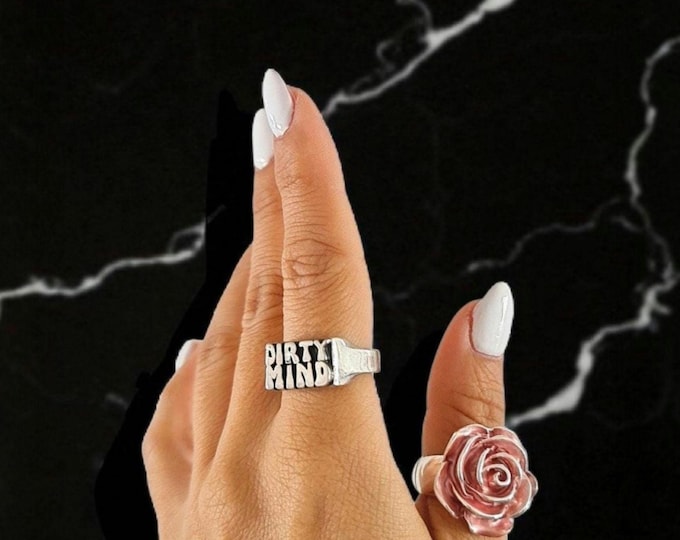 Handmade Sterling Silver "DIRTY MIND" Ring - Gothic Retro Style