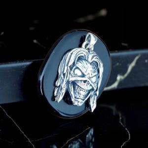 Eddie Killer Pendant, Skull Pendant, Biker - Rock  - Heavy metal  statement charm Sterling silver