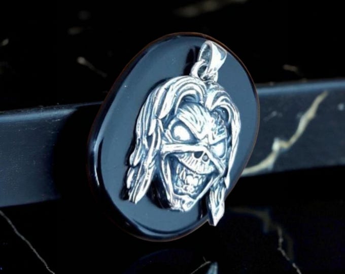 Eddie Killer Pendant, Skull Pendant, Biker - Rock  - Heavy metal  statement charm Sterling silver