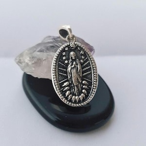 La Santa Muerte Pendant Sterling Silver | Mexican Folk Saint Necklace | Protection Amulet Jewelry | Day of the Dead Gift for Him/Her solid