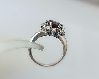Handmade Gothic Skull Sterling Silver Solitaire Ring with Zircon
