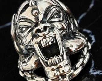 Handmade 925 Silver War Pig Ring: Gothic Rockstar Jewelry