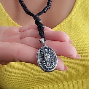 Handmade La Santa Rosary Muerte Pendant -Saint death Pendant- A Precious Symbol of Belief and Protection -Sterling Silver 925 statement