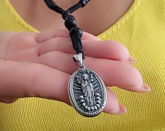 Handmade La Santa  Muerte RosaryPendant -Sterling Silver- A Precious Symbol of Belief and Protection -