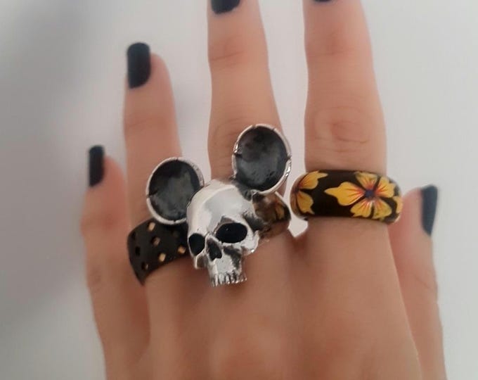 Handmade Sterling Silver Mouse Skull Ring: Gothic Statement piece
