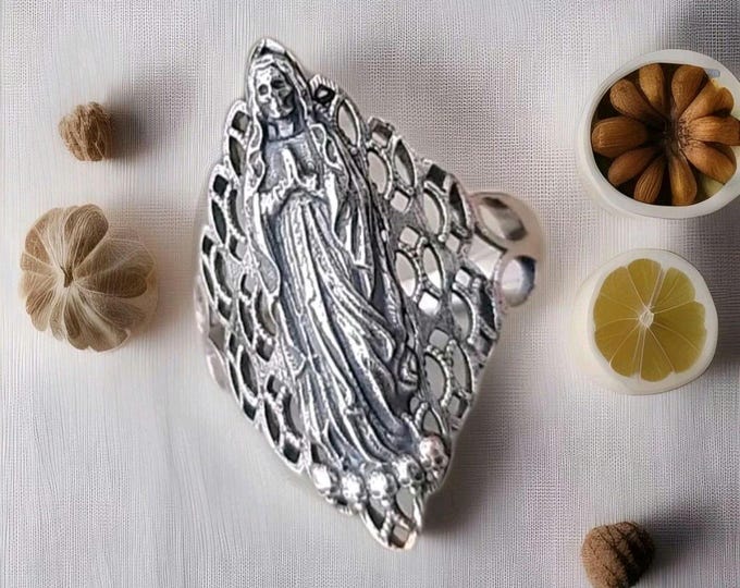 Santa Muerte Ring 925 Silver - Beautifully Crafted Santa Muerte Ring -Saint Death Ring unique pattern