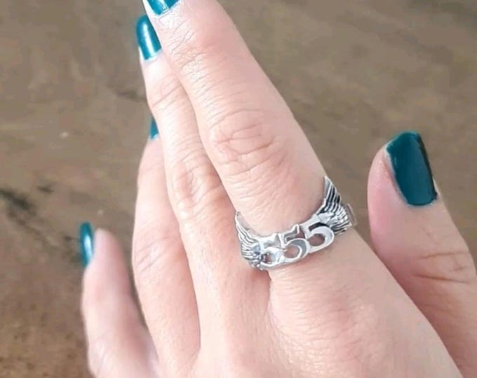 555 Angel wing  Sterling Silver Ring - symbolise change  -signifies adventure & open-mindedness