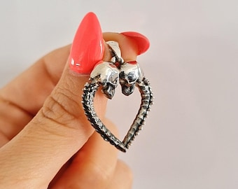 Skull Heart Pendant –Gothic Couple Necklace –  – Dark Romance  –   Till Death Do Us Part