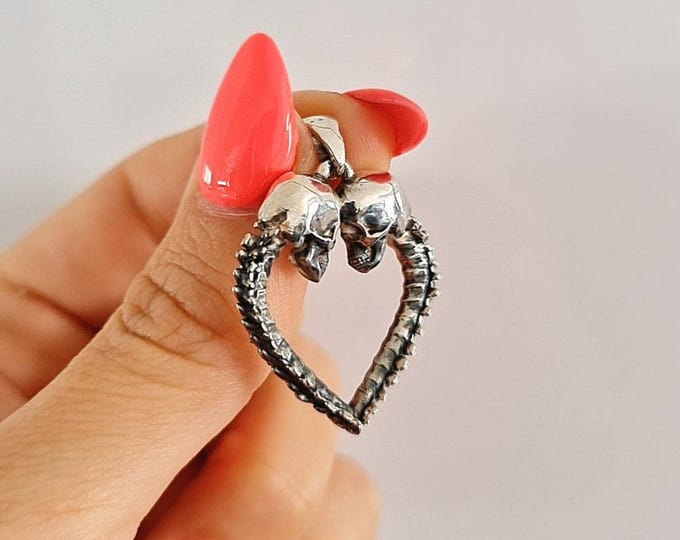 Skull Heart Pendant –Gothic Couple Necklace –  – Dark Romance  –   Till Death Do Us Part