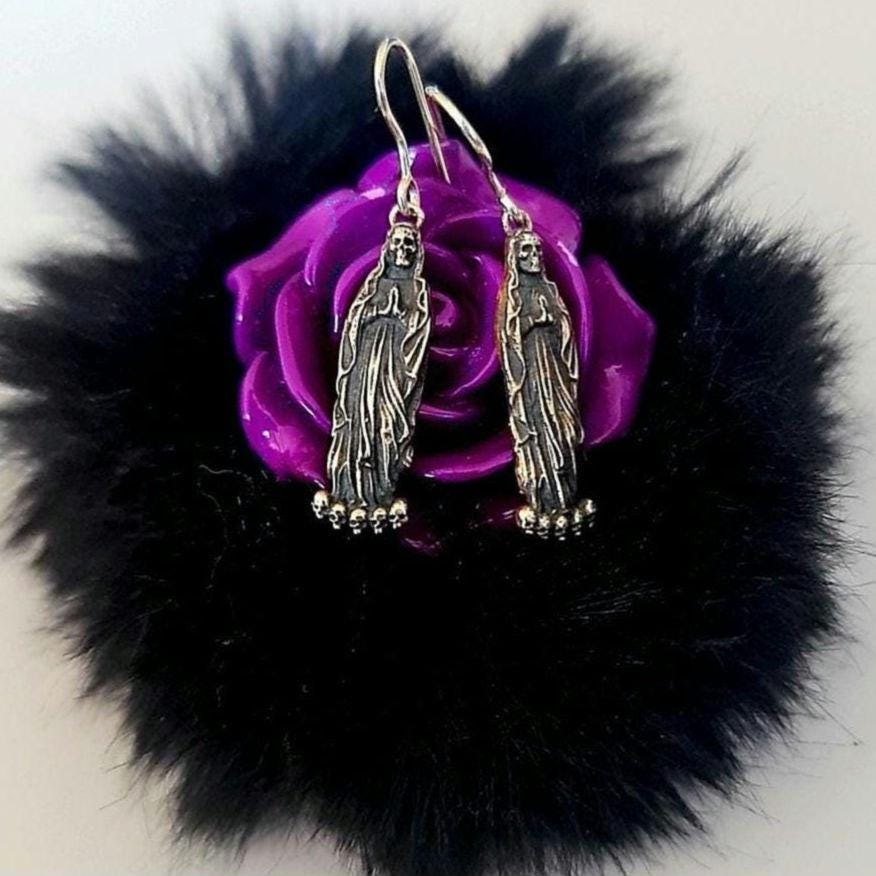 Massiver 14K Gold Korb Santa Muerte Tod Sensenmann Ohrstecker