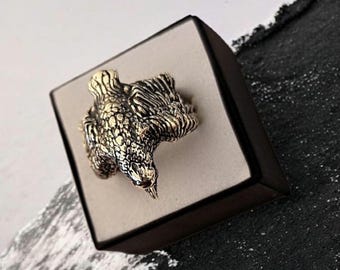 Sterling Silver Eagle Ring, Bird of Prey Statement Jewelry