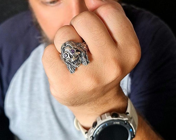 Sterling Silver Skull Ring: Amethyst Sunglasses, Bat Wing Band - Gothic  Jewelry  - LIMITED EDITION