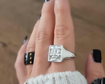 Handmade Sterling Silver Square Face Ring: Minimalist Design